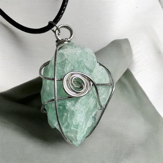 Raw Green Fluorite Necklace – Hand-Wrapped