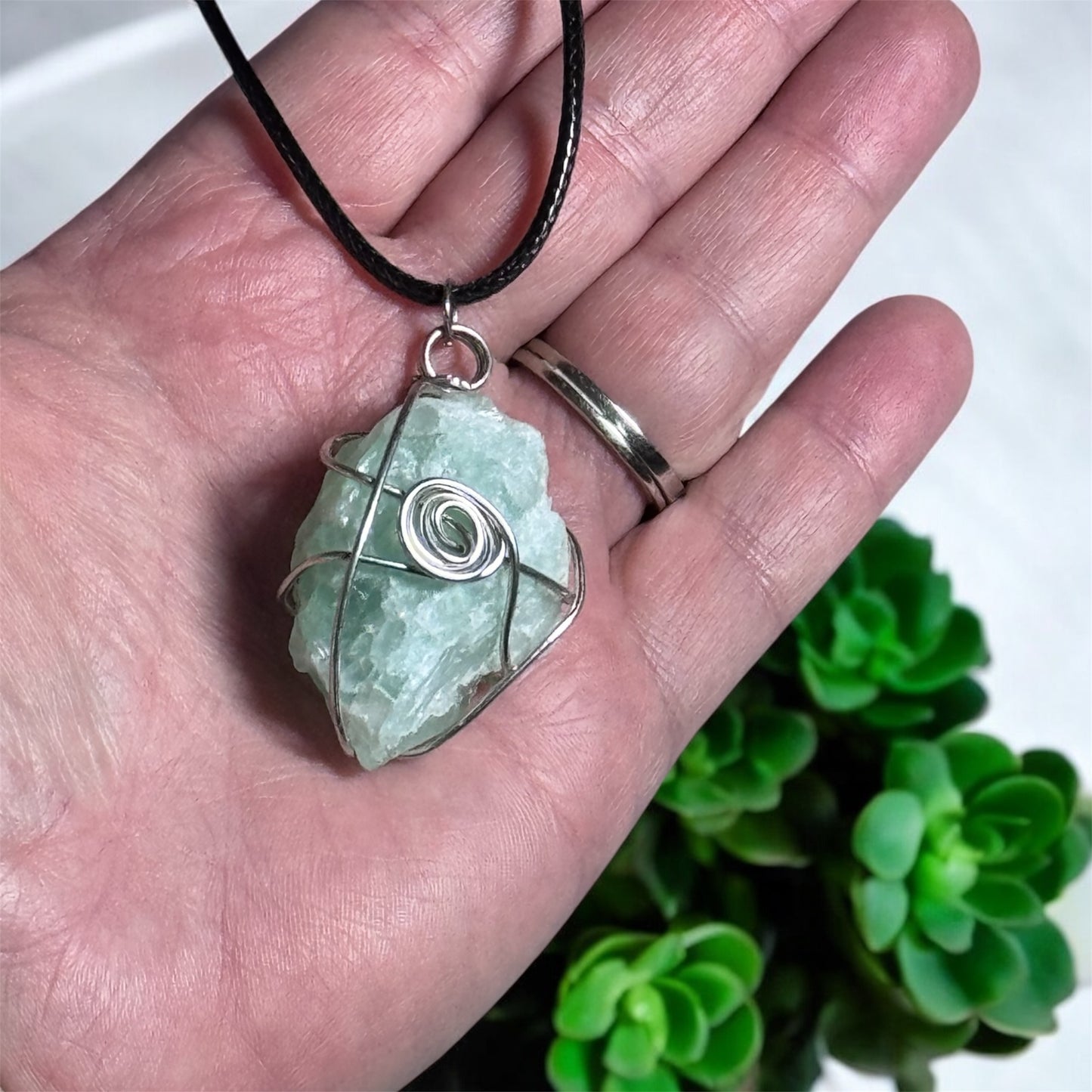 Raw Green Fluorite Necklace – Hand-Wrapped