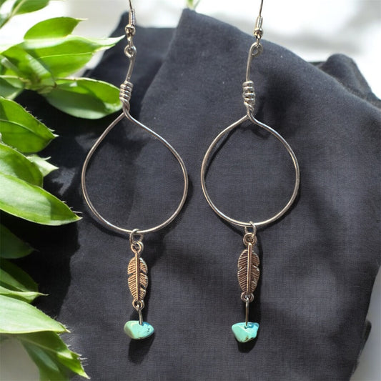 Boho Feather & Turquoise Teardrop Earrings