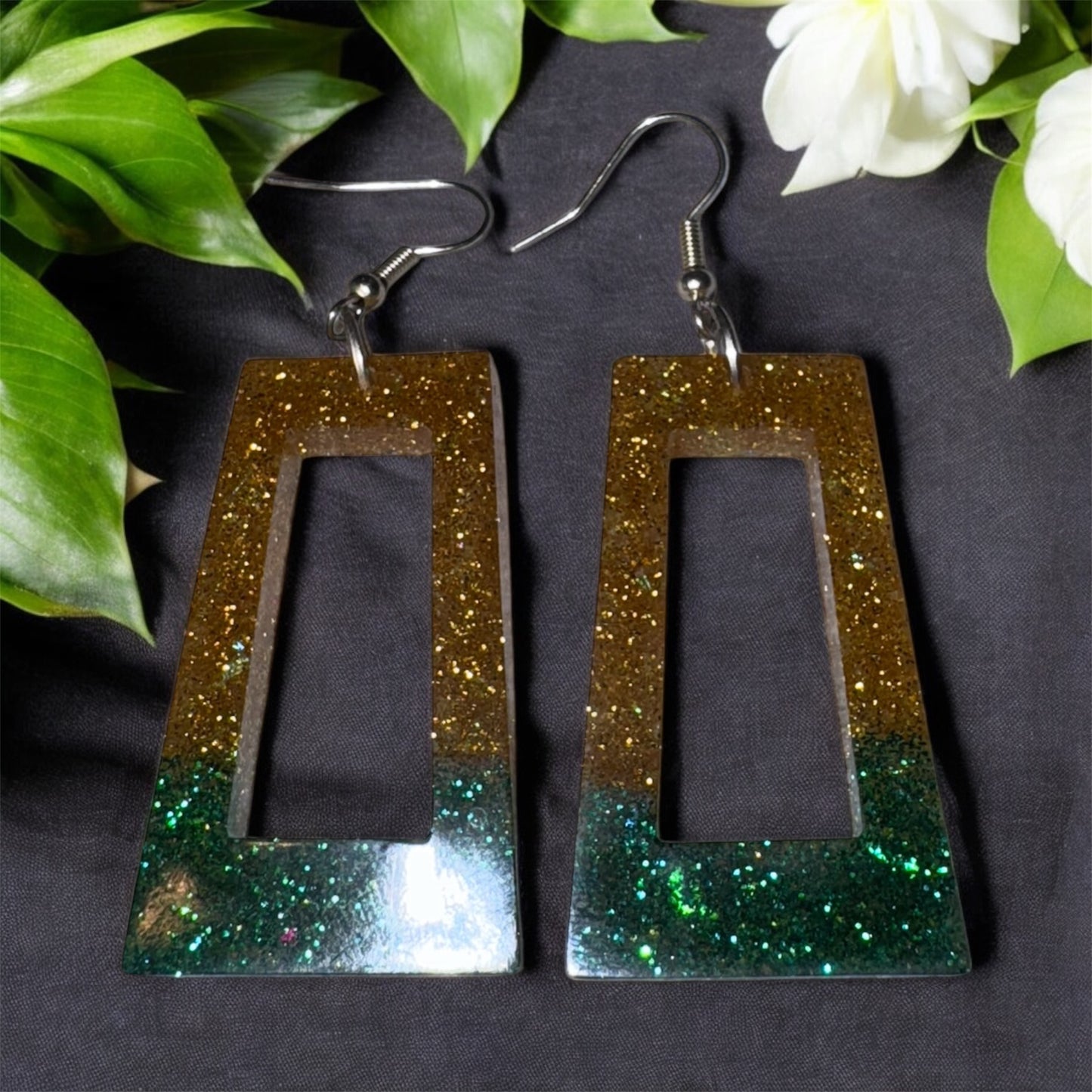 “Emerald Horizon” Glitter Resin Earrings