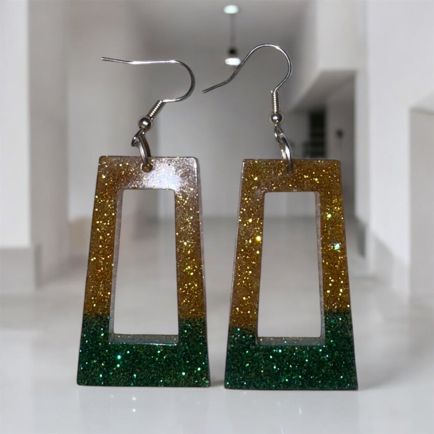 “Emerald Horizon” Glitter Resin Earrings