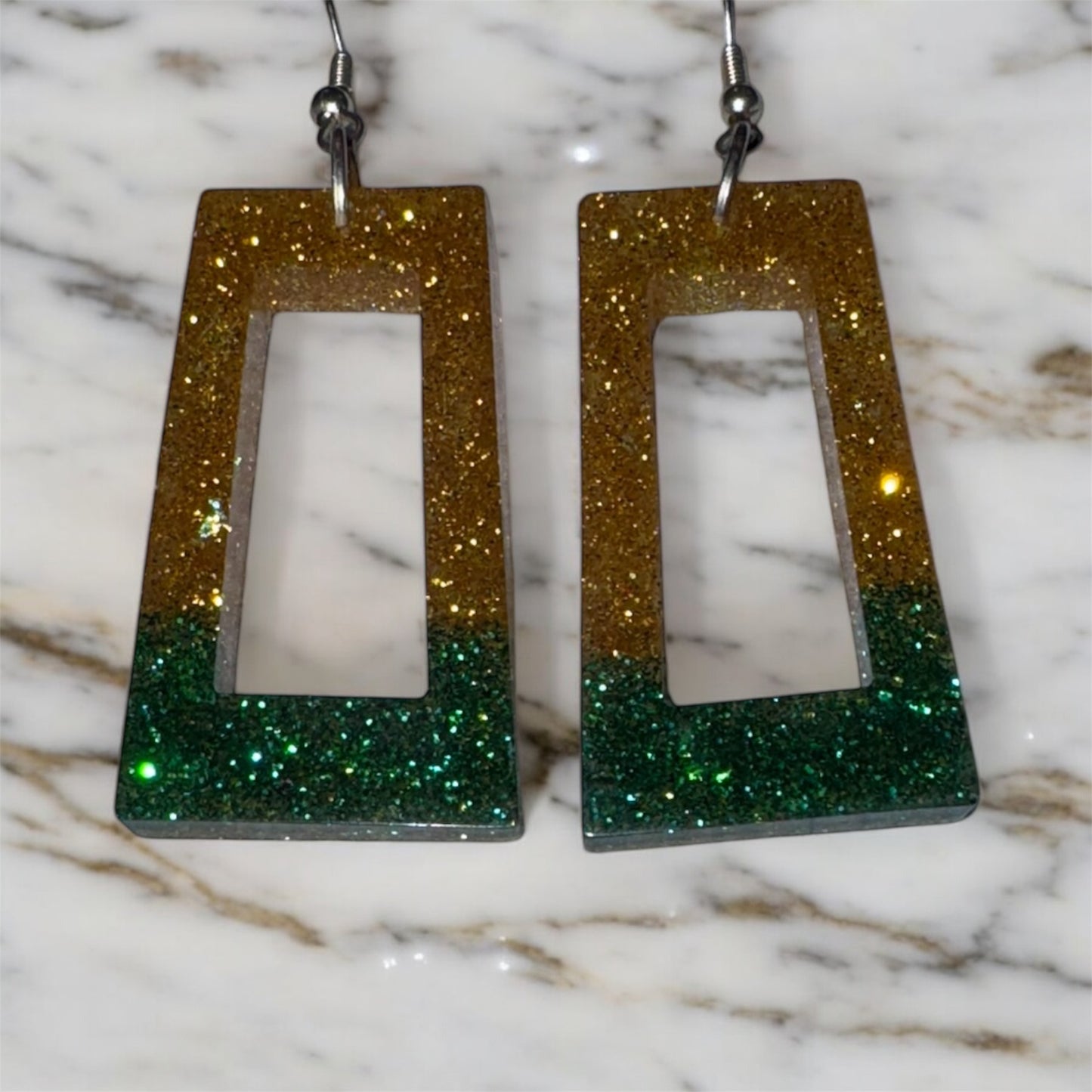 “Emerald Horizon” Glitter Resin Earrings