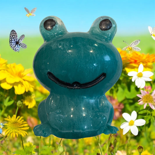 Whimsical Resin Frog Figurine – Teal Pearl