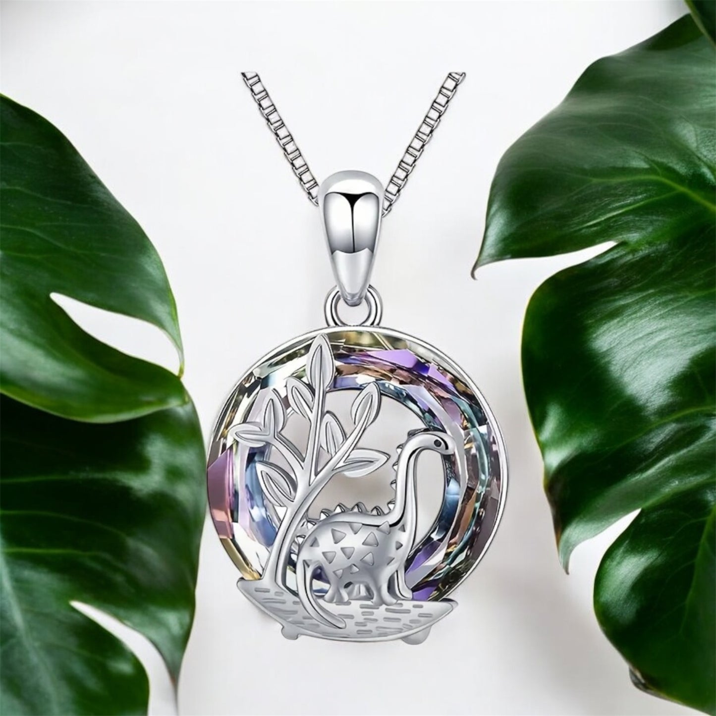 Dinosaur & Crystal Forest Pendant Necklace