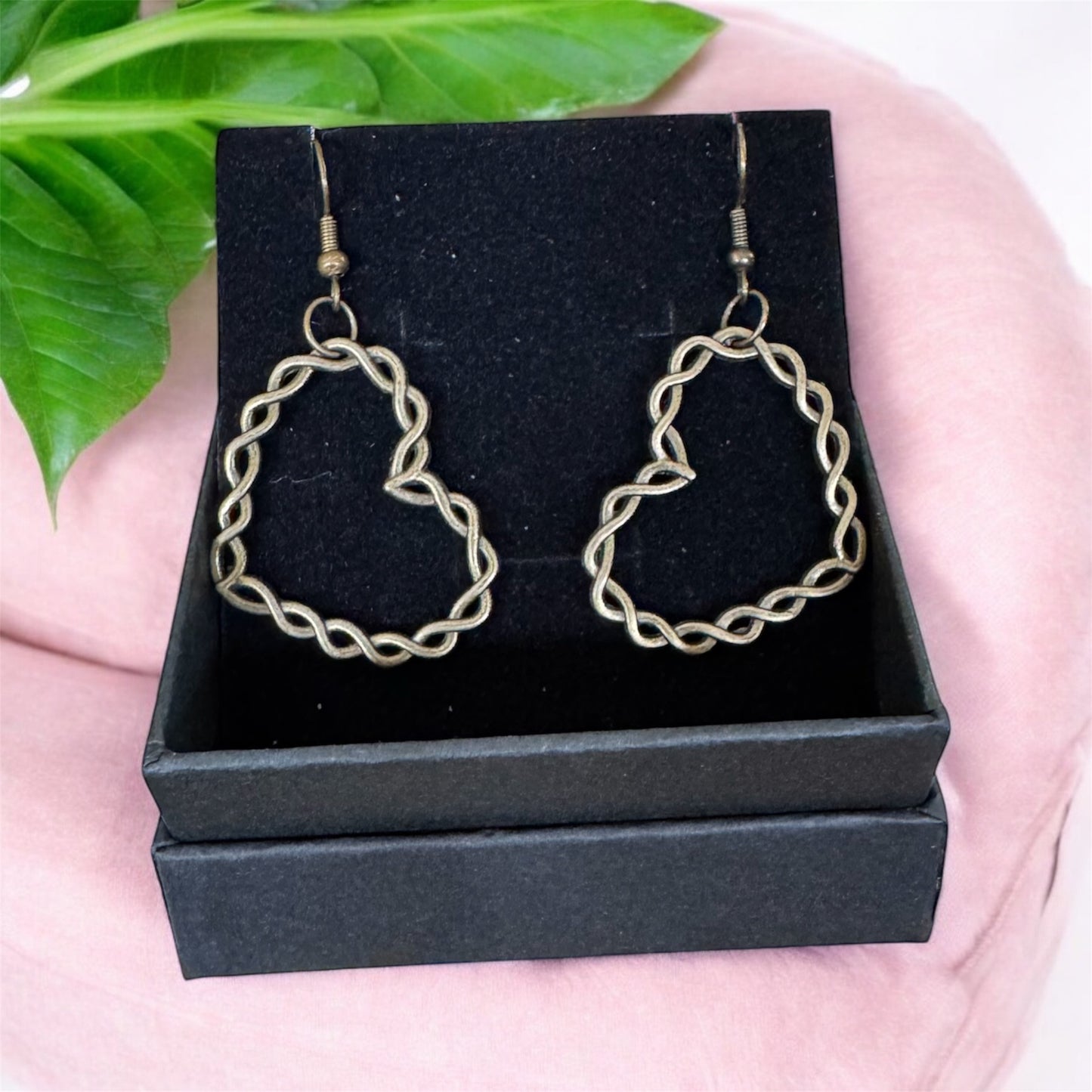 Twisted Heart Bronze Earrings – Rustic, Romantic, Handmade Charm