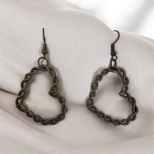 Twisted Heart Bronze Earrings – Rustic, Romantic, Handmade Charm