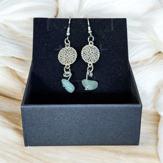 Green Aventurine & Filigree Earrings – Handmade Boho Dangles