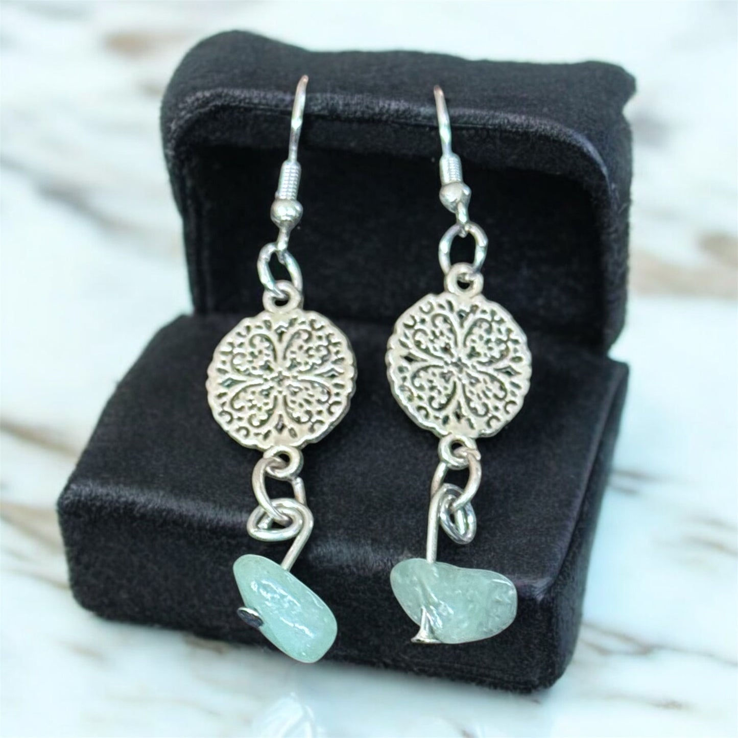 Green Aventurine & Filigree Earrings – Handmade Boho Dangles