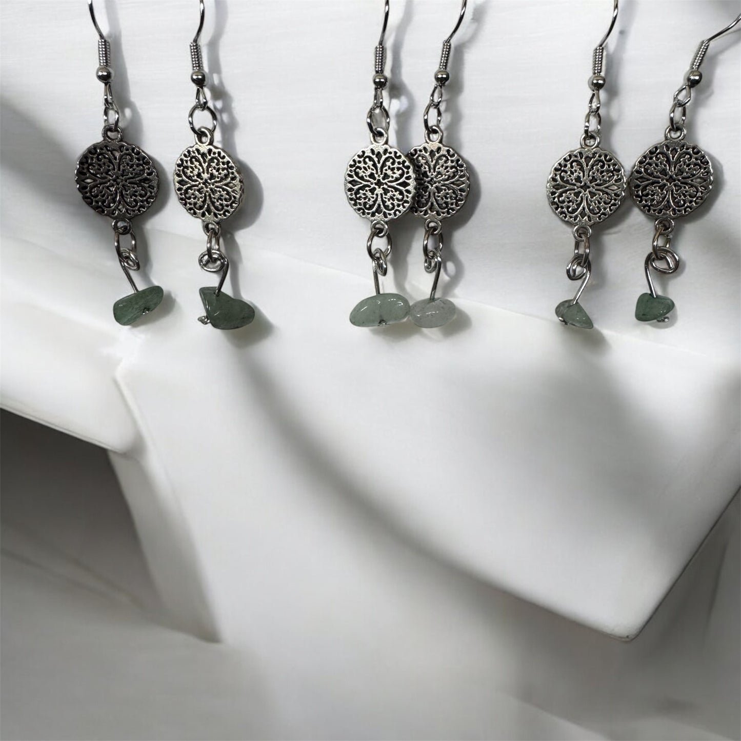 Green Aventurine & Filigree Earrings – Handmade Boho Dangles