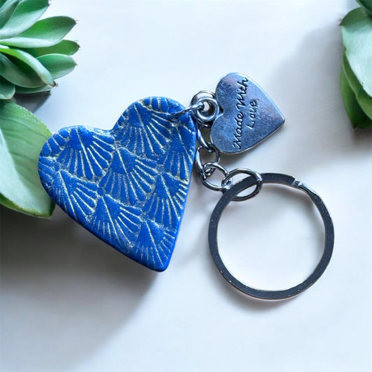 Handmade Blue Heart Polymer Clay Keychain – “Made with Love” Charm