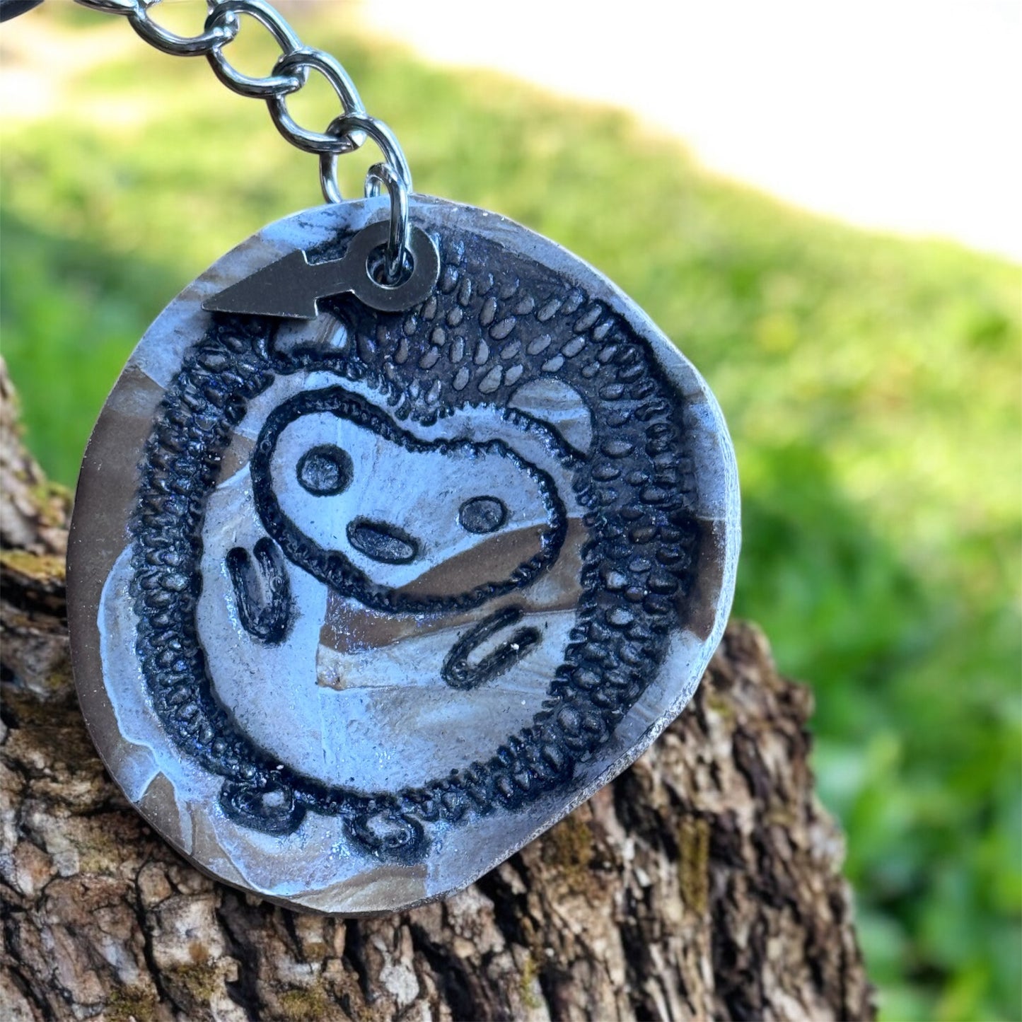 Handmade Polymer Clay Hedgehog Keychain
