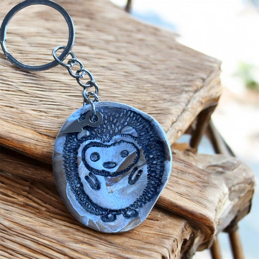 Handmade Polymer Clay Hedgehog Keychain