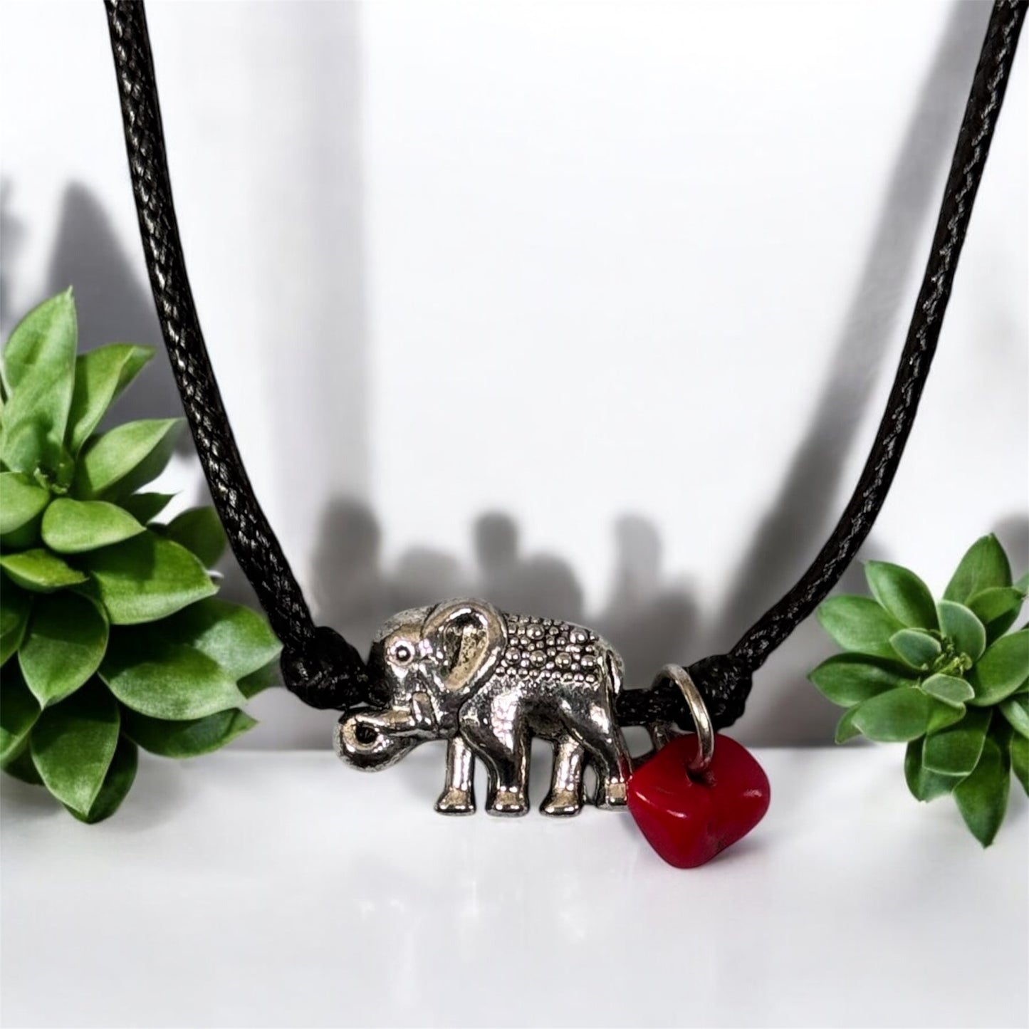 Elephant & Red Gem Charm Necklace
Handmade | Good Luck Symbol