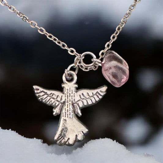 Guardian Angel Necklace with Rose Quartz Bead