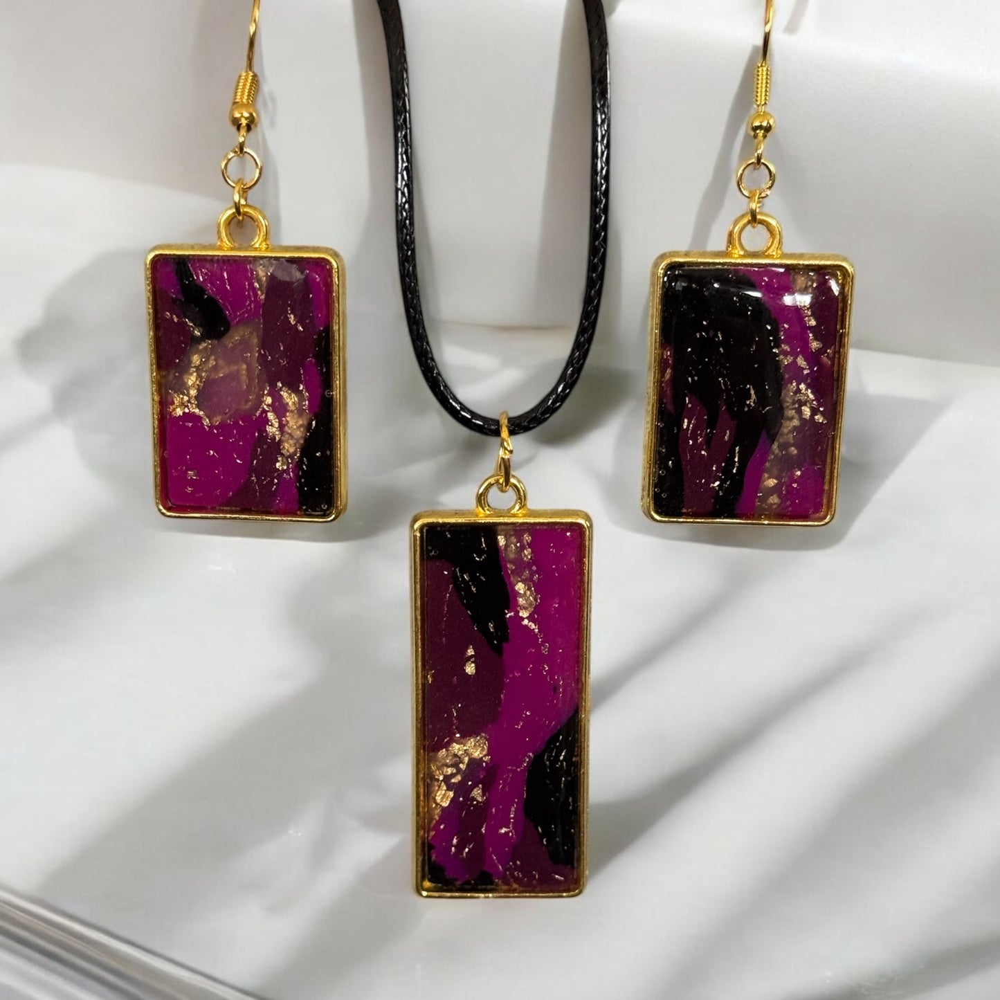Fuchsia Gold Swirl Jewelry Set – Handmade