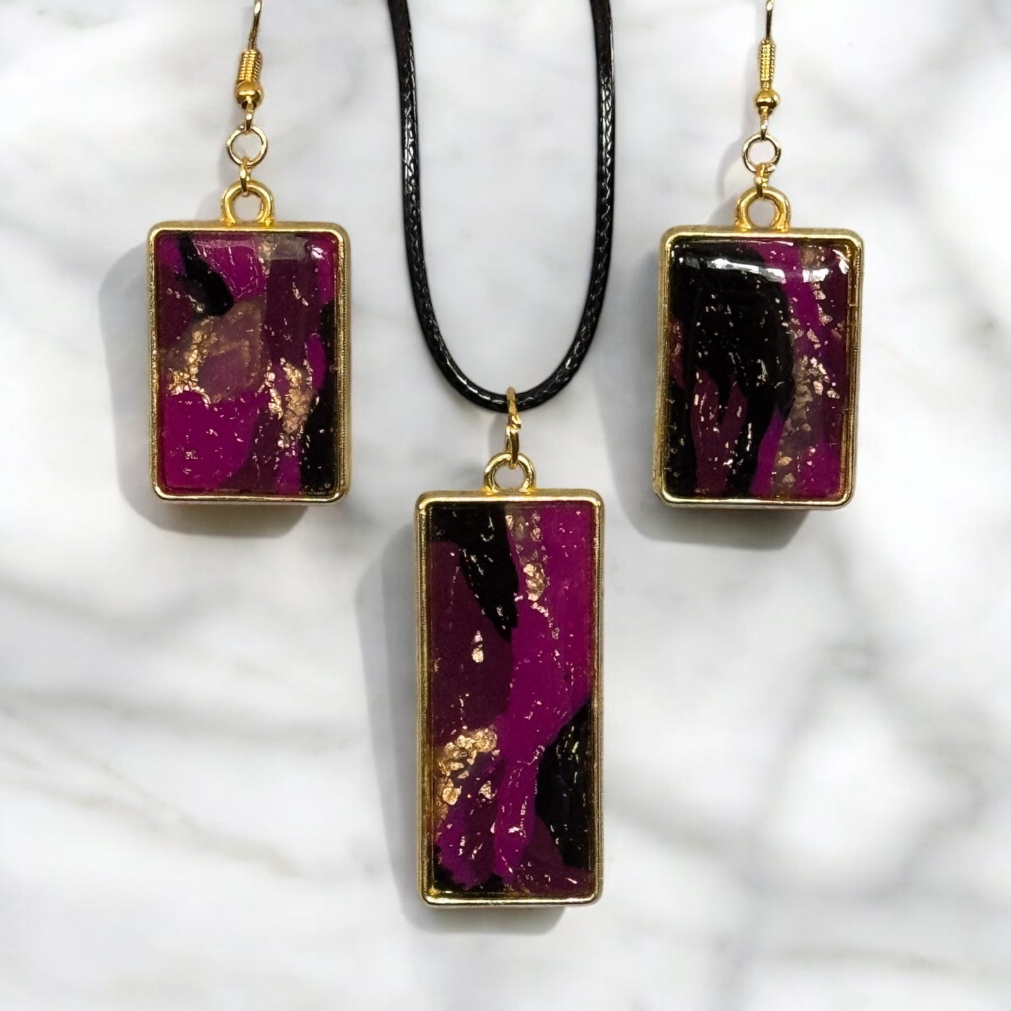 Fuchsia Gold Swirl Jewelry Set – Handmade
