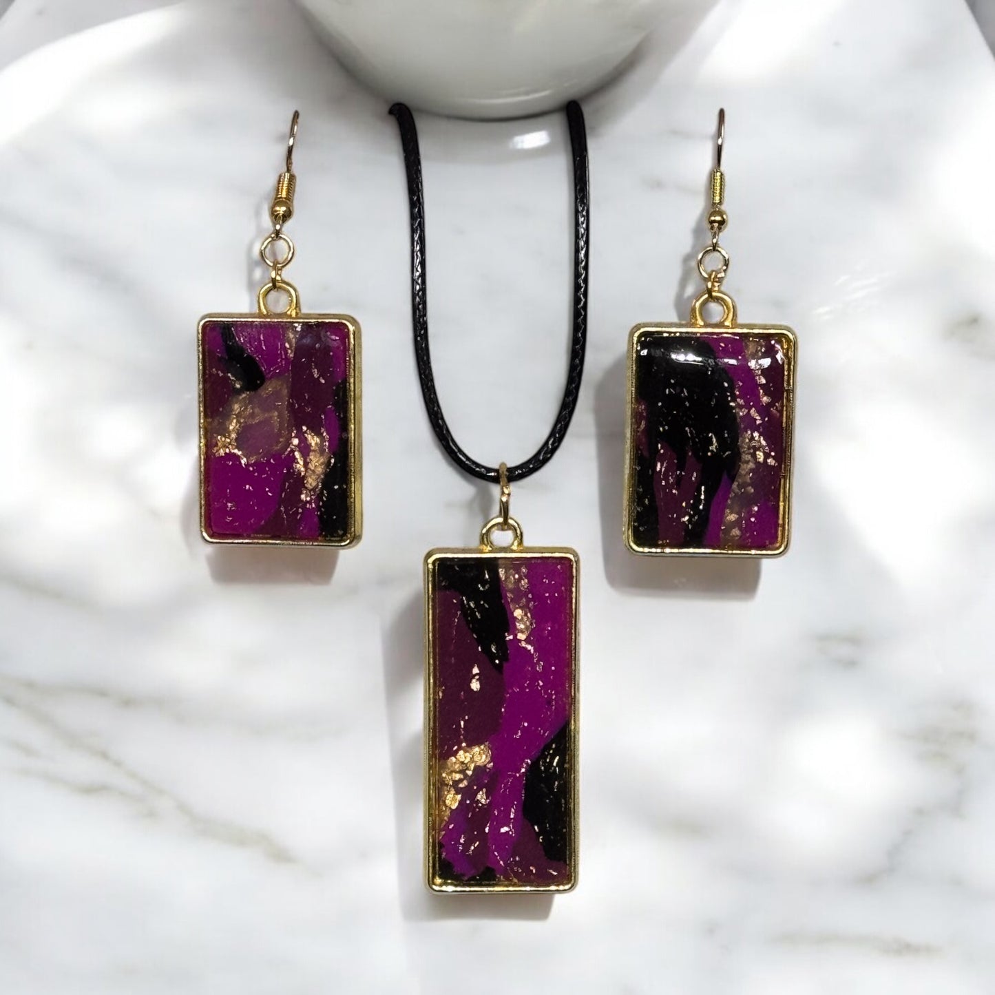 Fuchsia Gold Swirl Jewelry Set – Handmade