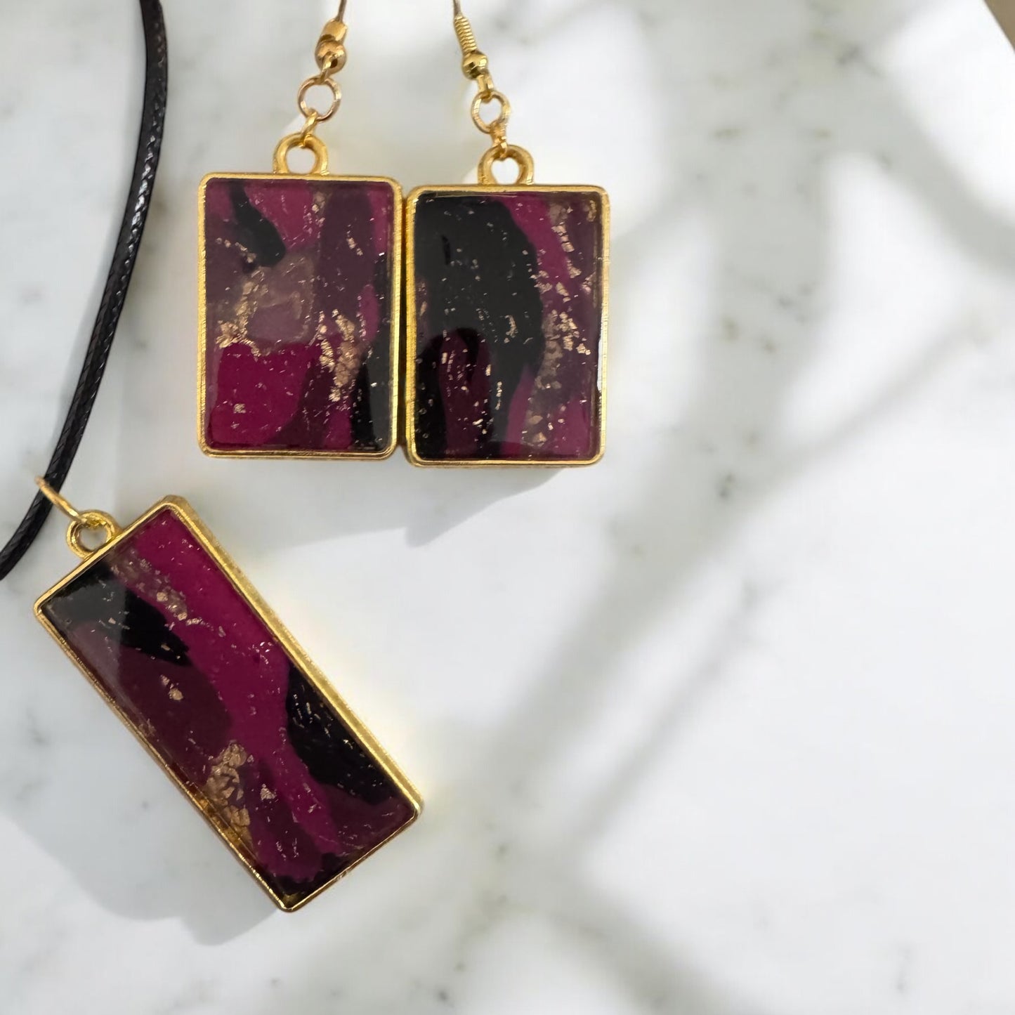 Fuchsia Gold Swirl Jewelry Set – Handmade
