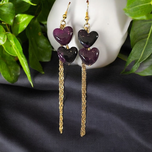 Double Heart Polymer Clay Dangle Earrings