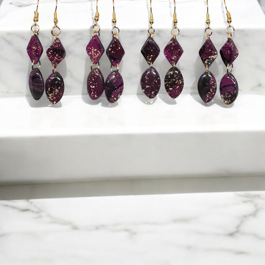 Gem Gleam Drop Earrings – Purple Gold Leaf
