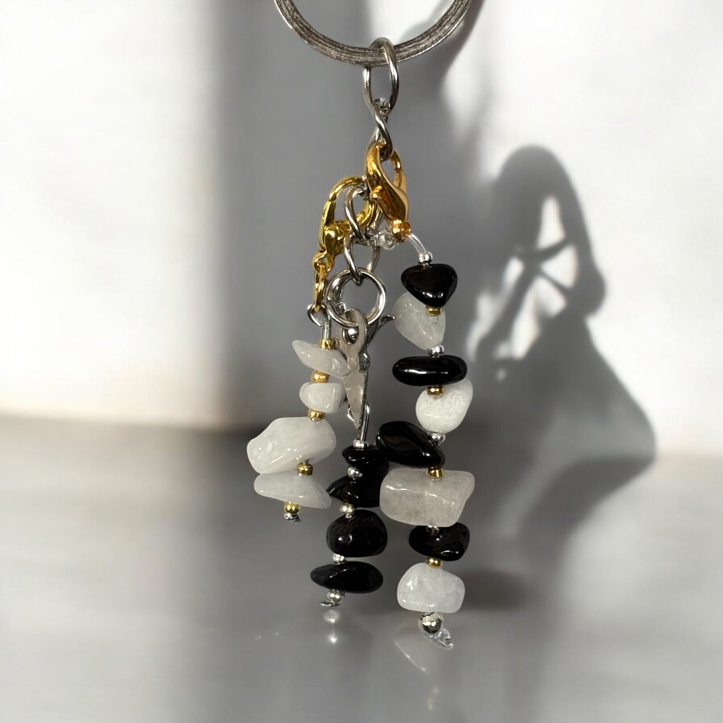 Black & White Gemstone Cluster Keychain