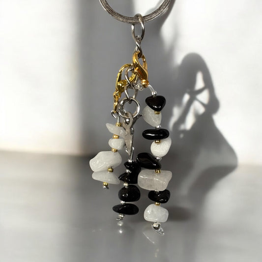 Black & White Gemstone Cluster Keychain