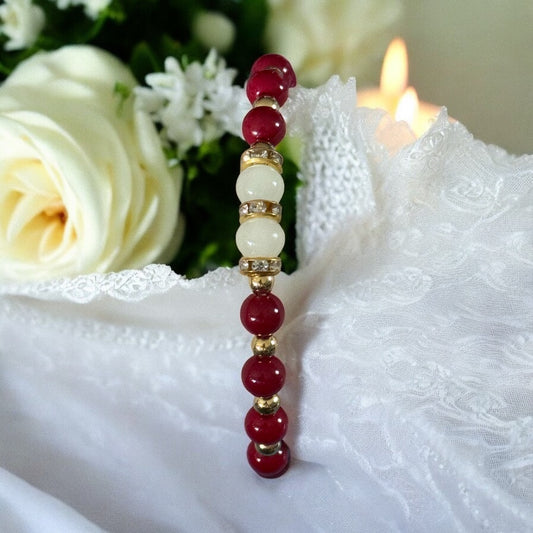 Elegant Red & Ivory Gemstone Bracelet