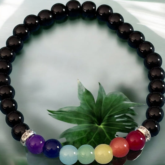 Chakra Balance Bracelet – Natural Stone & Black Onyx Beads