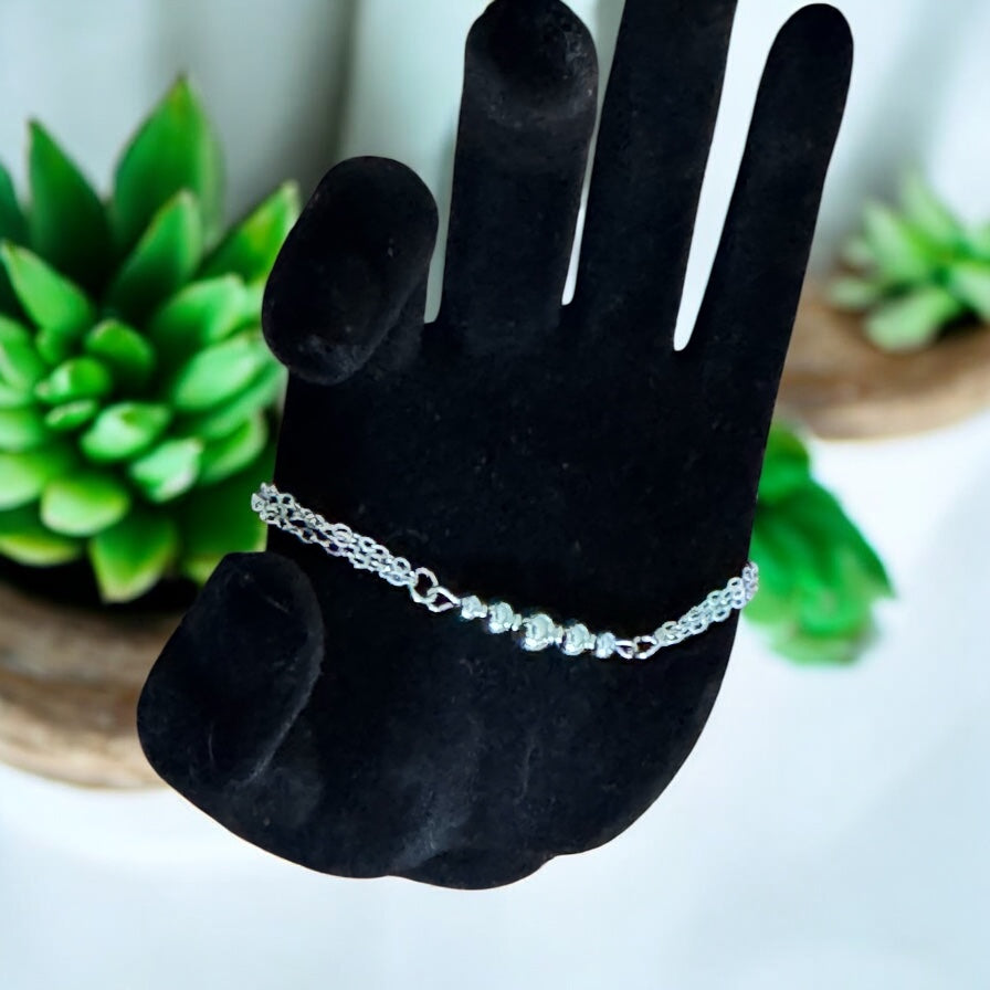 Minimalist Silver Bead Jewelry Set – Necklace, Earrings & Bracelet