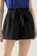 HIGH WAIST SHORTS WITH BELT AND SLANT POCKETS:Black