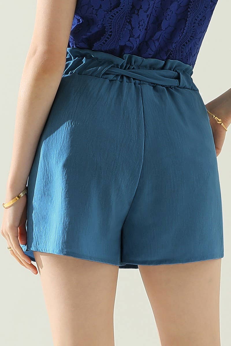 HIGH WAIST SHORTD WITH BELT AND SLANT POCKETS: TEAL