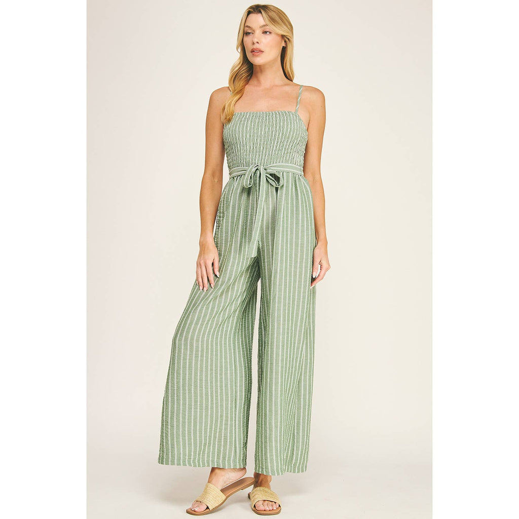 Winslow Collection - COASTAL STRIPE SMOCKED WIDE LEG JUMPSUIT