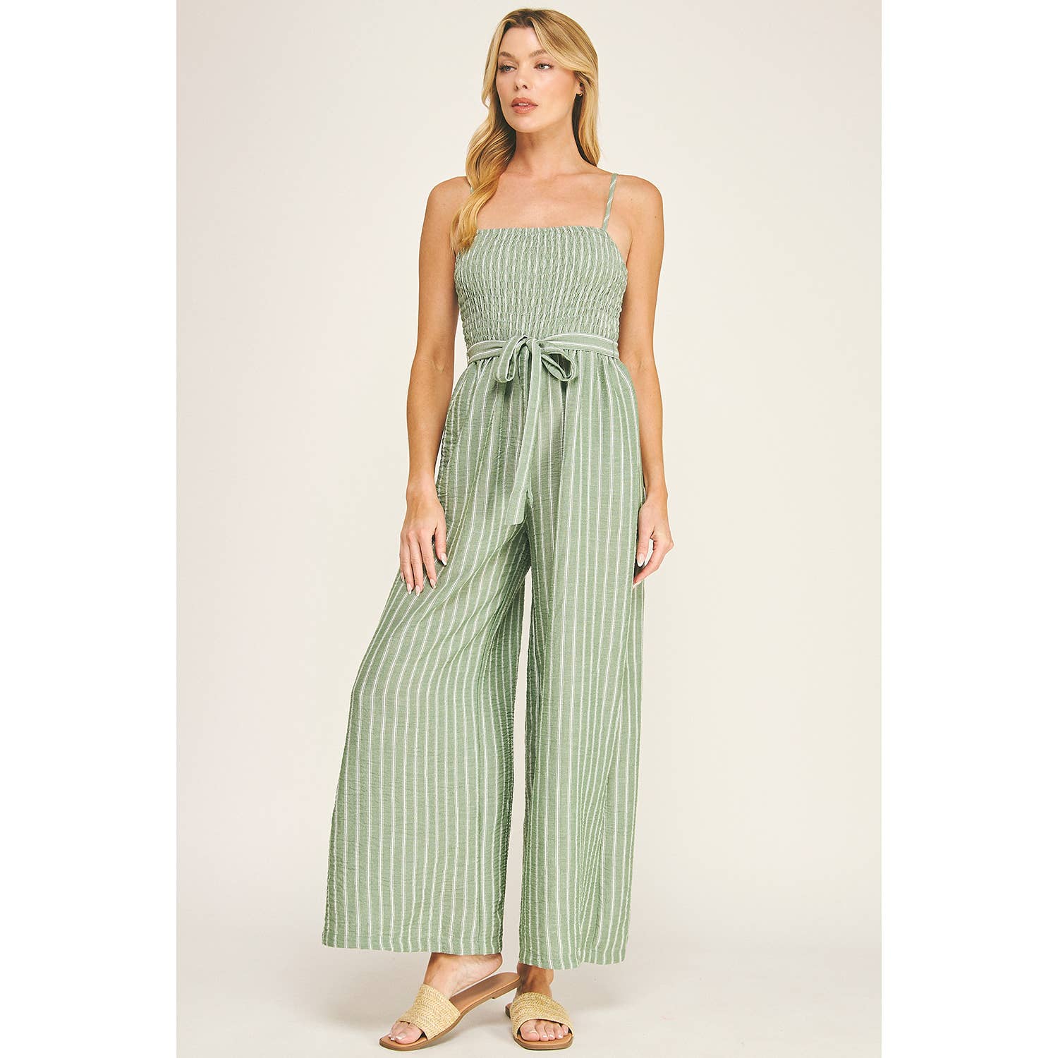 Winslow Collection - COASTAL STRIPE SMOCKED WIDE LEG JUMPSUIT