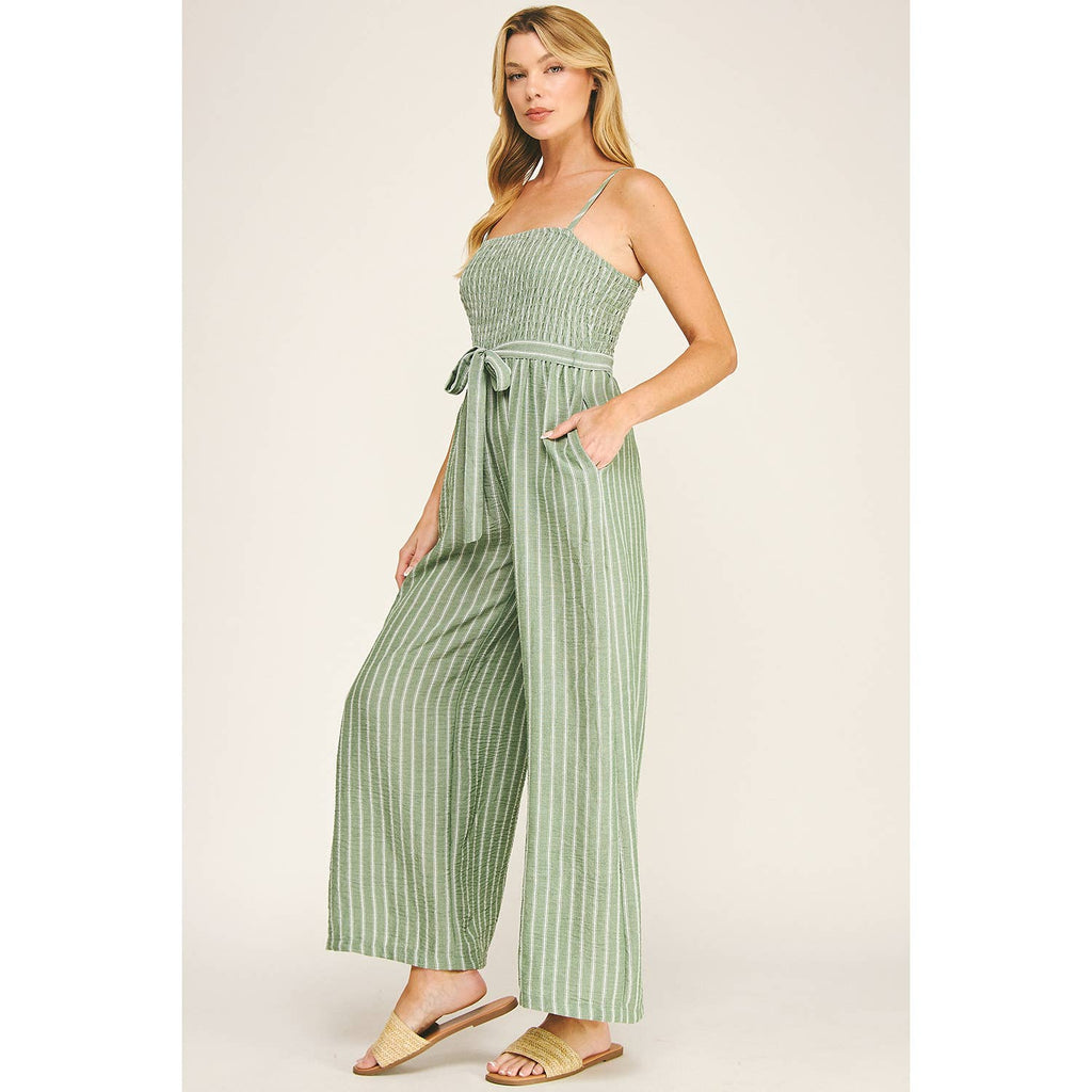 Winslow Collection - COASTAL STRIPE SMOCKED WIDE LEG JUMPSUIT