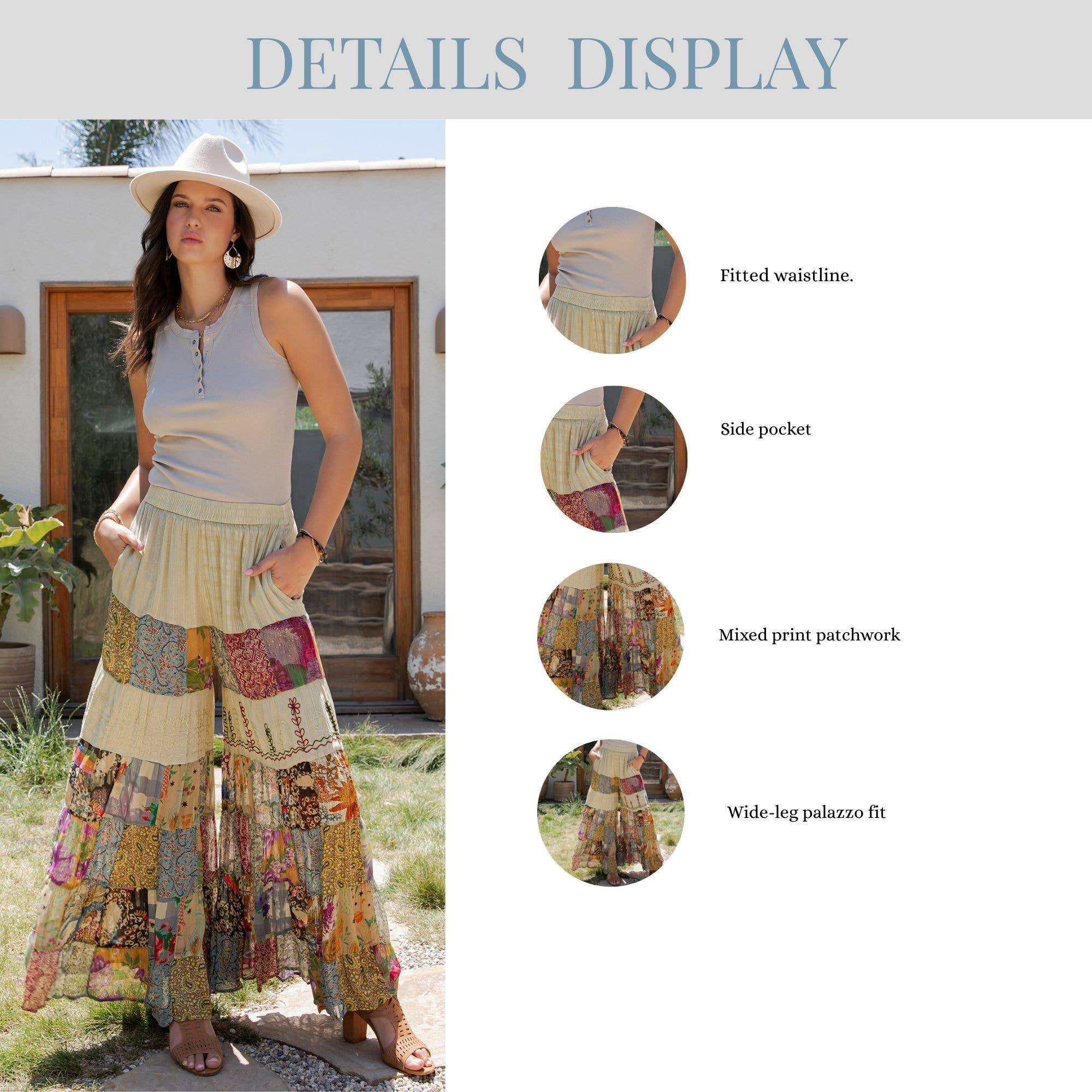 Young Threads - Boho Artisan Tiered Patchwork Wide-Leg Pants