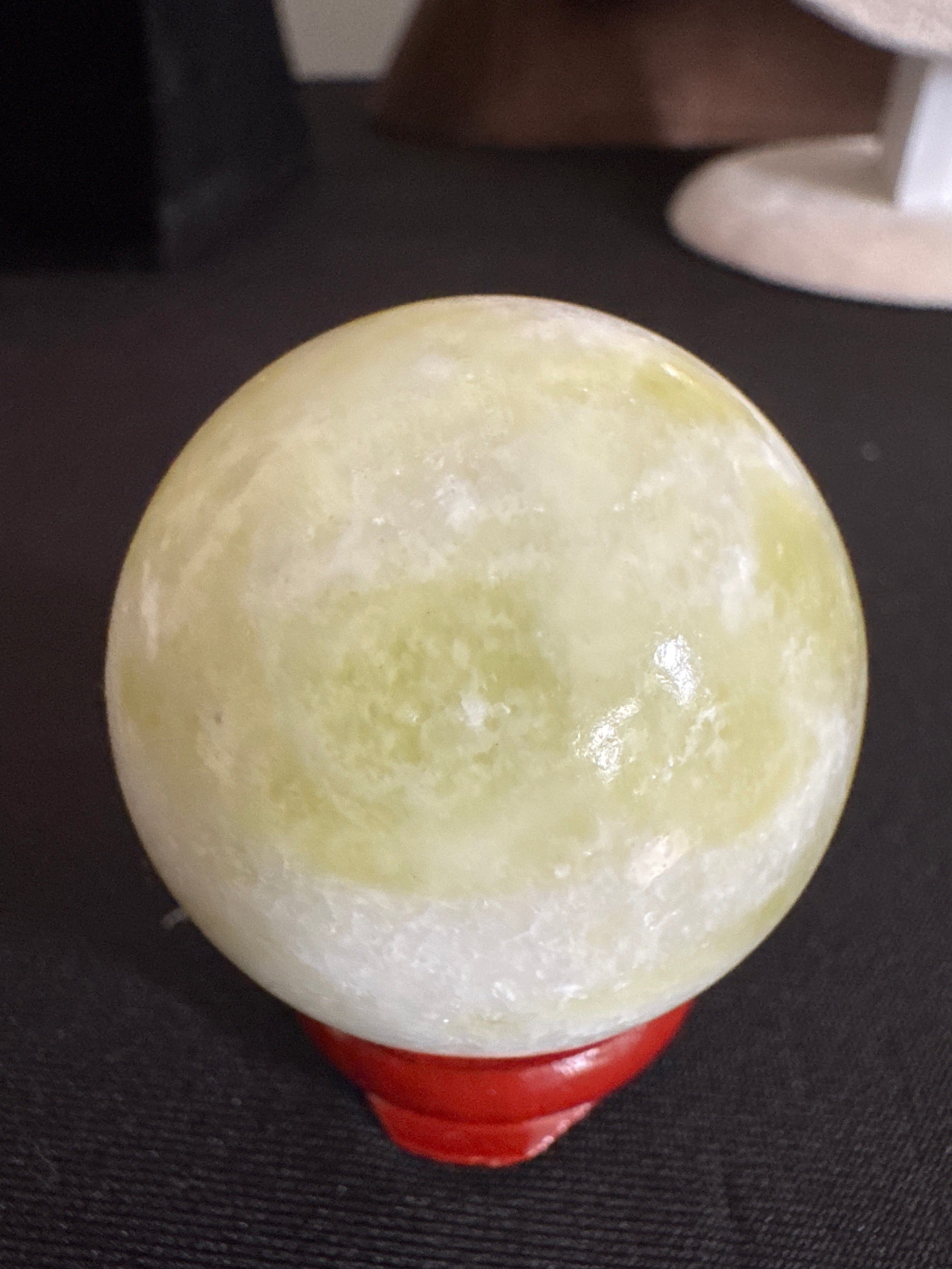 Lemon Serpentine Sphere with Creamy White Marbling Crystal Sphere