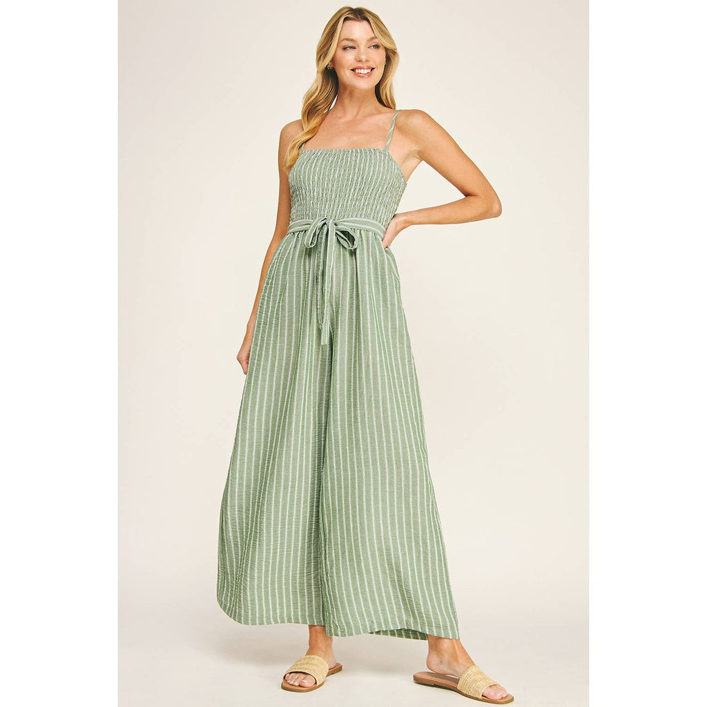 Winslow Collection - COASTAL STRIPE SMOCKED WIDE LEG JUMPSUIT
