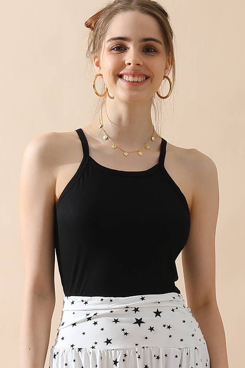 SOFT MODAL COOL SHORT STRAP TANK TOP: Black