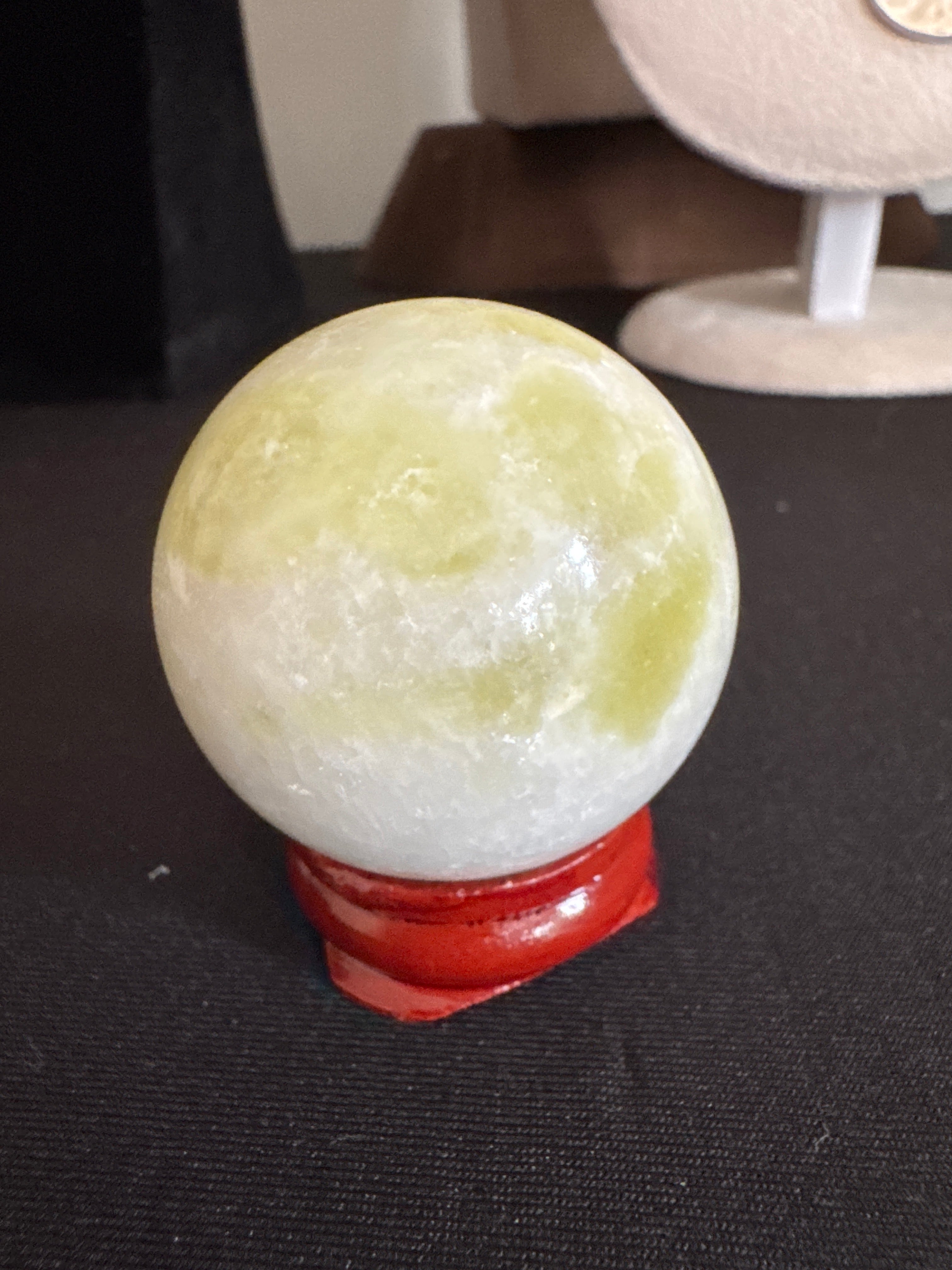 Lemon Serpentine Sphere with Creamy White Marbling Crystal Sphere