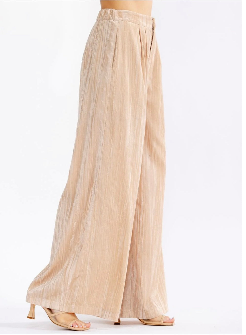 WOMEN'S BUTTON CLOSURE FRONT POCKETS WIDE LEG PANTS