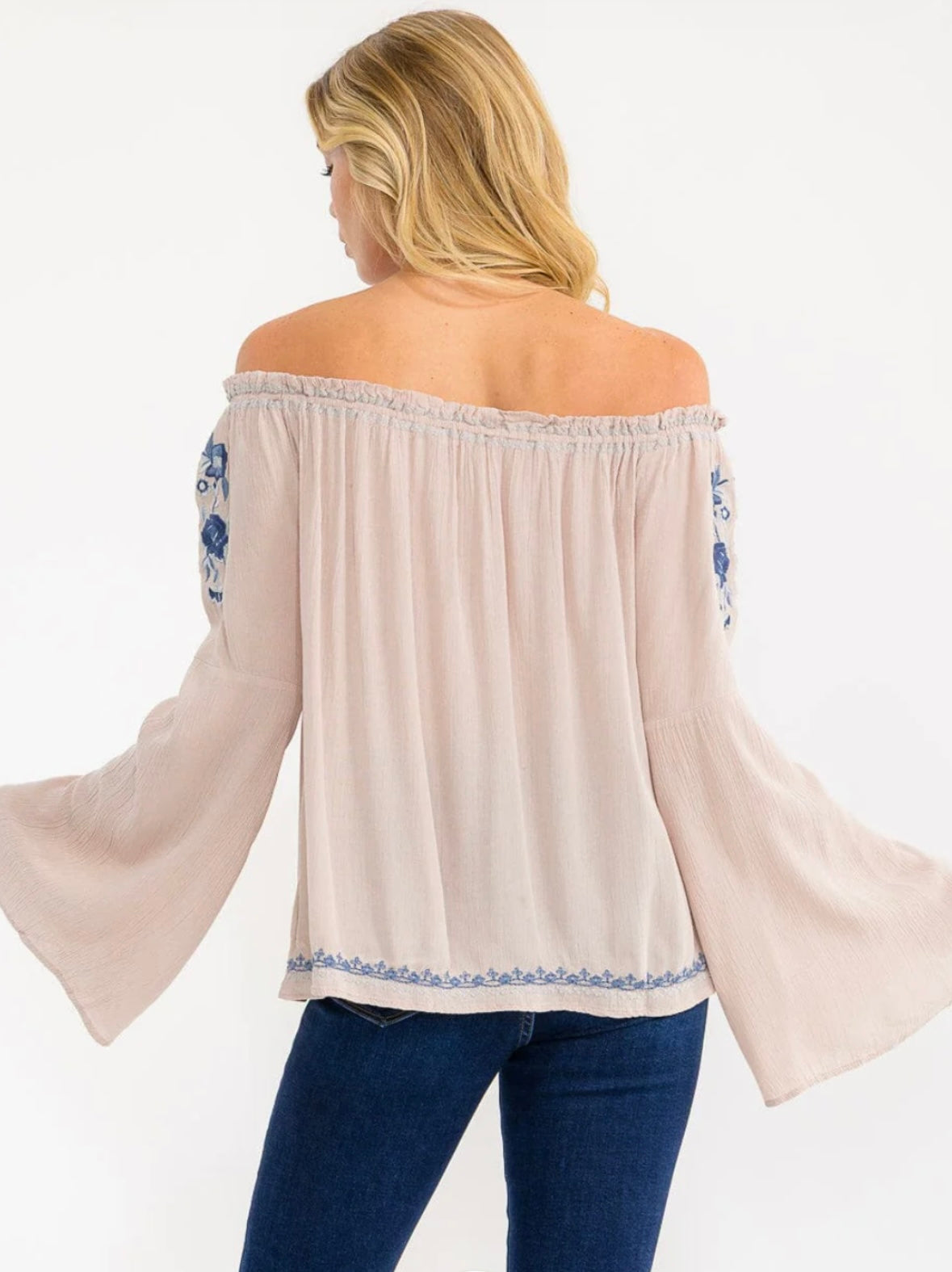WOMEN'S LONG BELL SLEEVE EMBROIDERY DETAILED TUNIC BLOUSE color Mauve