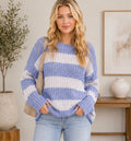 WOMEN'S LONG SLEEVE KNIT PULLOVER SWEATER. Color-navy