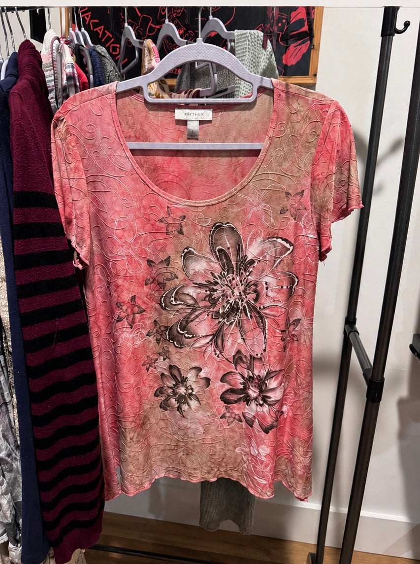 Coral & Mocha Floral Swirl Short Sleeve Top