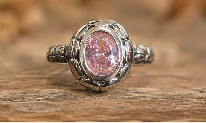 Sterling Silver Pink CZ Oval Statement Ring