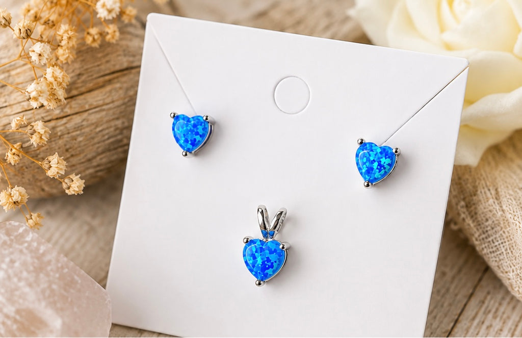 Blue Heart Earrings and Pendant Set
