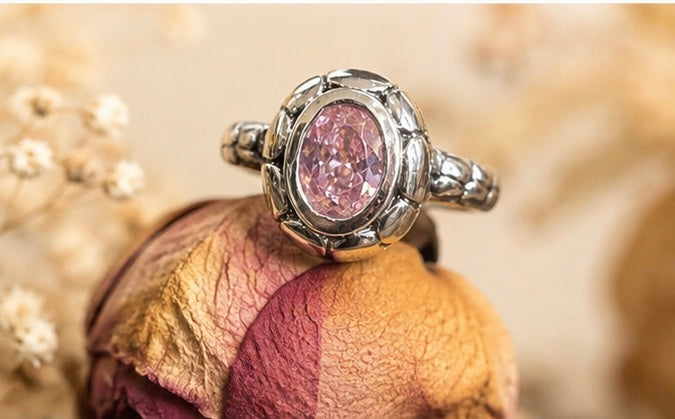 Sterling Silver Pink CZ Oval Statement Ring