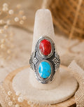 Turquoise and Coral sterling silver ring