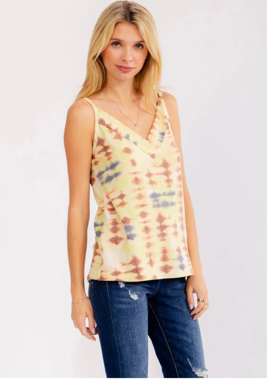 WOMEN'S SLEEVELESS V-NECK TIE DYE TANK TOP