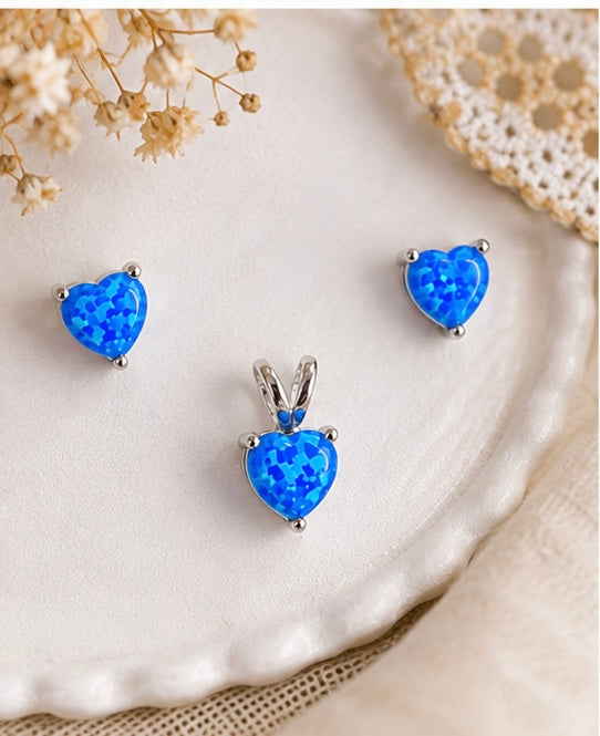 Blue Heart Earrings and Pendant Set