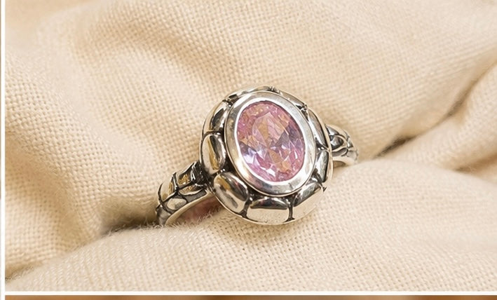 Sterling Silver Pink CZ Oval Statement Ring
